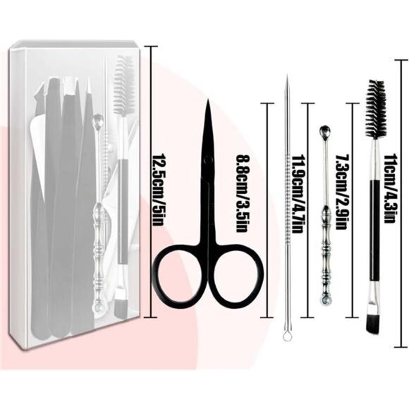 9-Piece Eyebrow Grooming Kit W/ Carrying Case - Razor, Scissors & Brush Tool Set - Picture 3 of 7